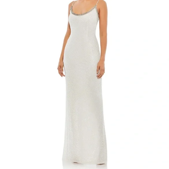 mac duggal white beaded dress Jovani 38847 Sequin Beaded Fringe Prom Dress Pageant Dress Slit V Neck Formal Gown 10 / Royal/Silver main image 1